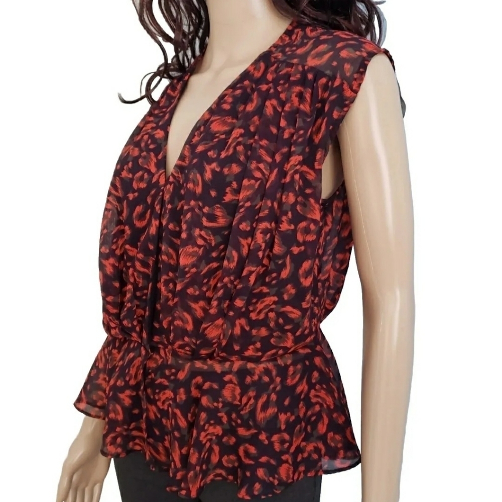 ASTR The Label Red and Black Peplum Animal Print Blouse Small